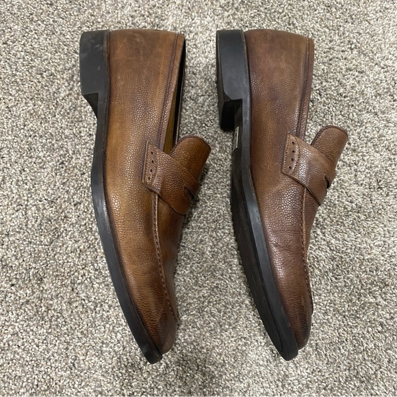 Di Bianco SPQR Apron Toe Brown Penny Loafer shoes US 10.5 Italy Pebble Leather - Picture 6 of 12